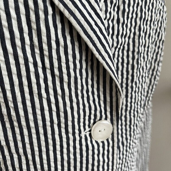 Sandro Blazer Jacket seersucker striped lightweight three button Gray White XL - Picture 6 of 12